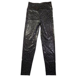 Leggings  Womens Med Black Shiny Sassy Leopard Print Stretchy High Waist New